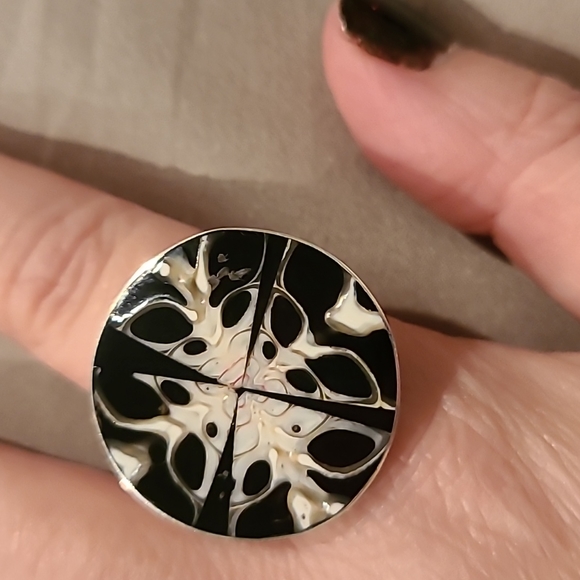 Girl Smiles Jewelry - Black and white sterling silver adjustable ring